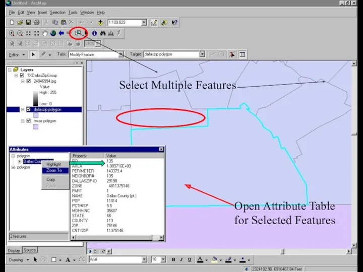 Select Multiple Features Open Attribute Table for Selected Features