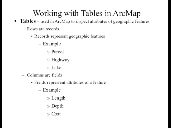 Working with Tables in ArcMap Tables – used in ArcMap