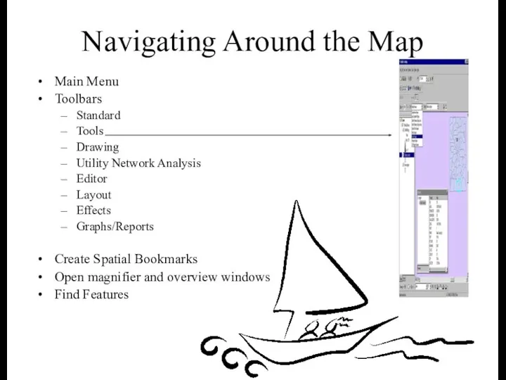 Navigating Around the Map Main Menu Toolbars Standard Tools Drawing