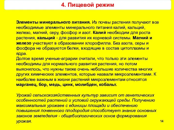 Элементы минерального питания. Из почвы растения получают все необходимые элементы