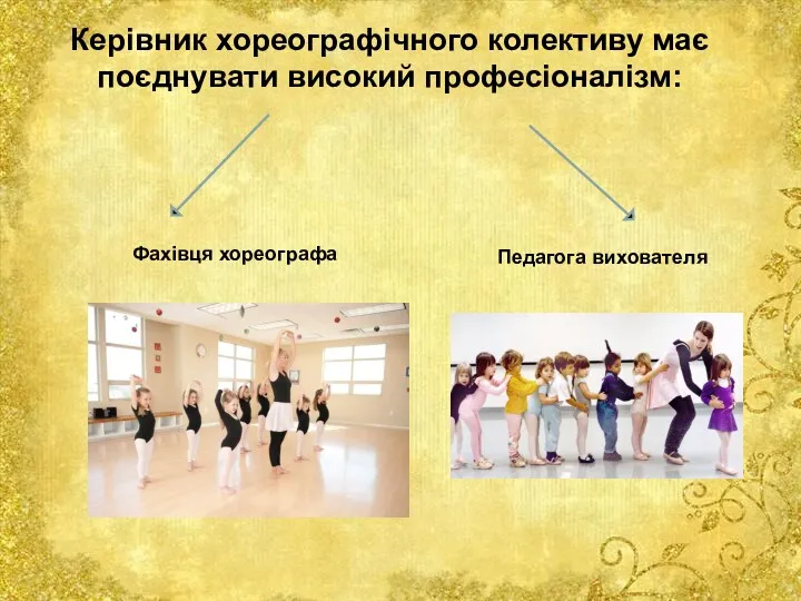 Керівник хореографічного колективу має поєднувати високий професіоналізм: Фахівця хореографа Педагога вихователя