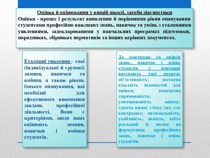 Оцінка й оцінювання у вищій школі, засоби діагностики Оцінка -