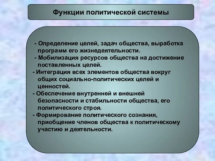 Функции политической системы - Определение целей, задач общества, выработка программ