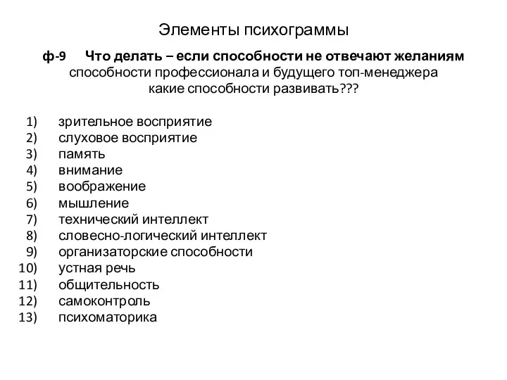 Элементы психограммы ф-9 Что делать – если способности не отвечают