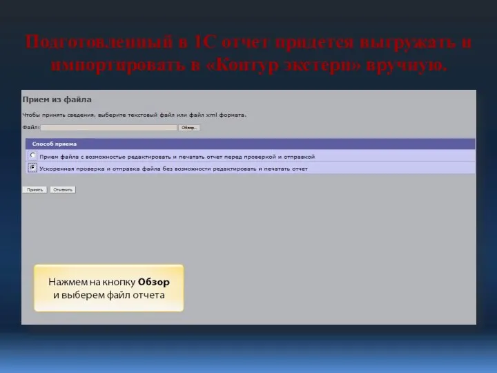 Подготовленный в 1С отчет придется выгружать и импортировать в «Контур экстерн» вручную.