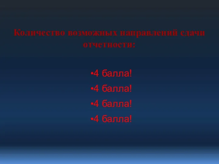 4 балла! 4 балла! 4 балла! 4 балла! Количество возможных направлений сдачи отчетности: