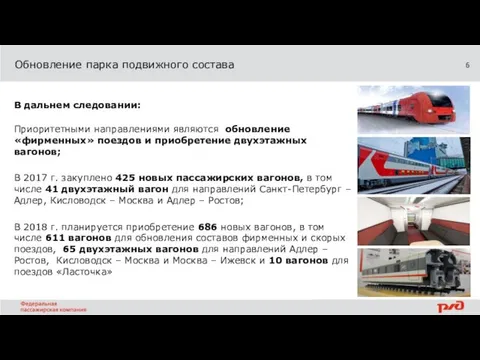 Обновление парка подвижного состава В дальнем следовании: Приоритетными направлениями являются