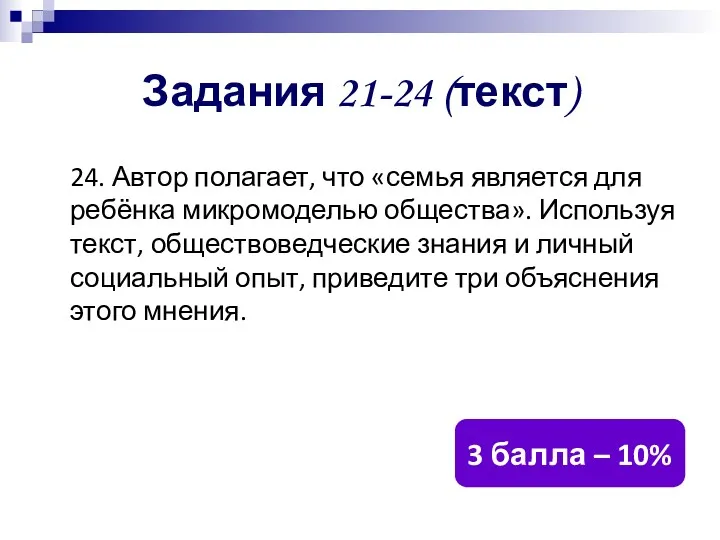 Задания 21-24 (текст) 24. Автор полагает, что «семья является для