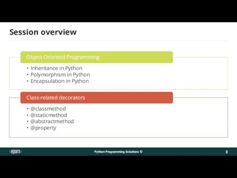 Session overview Python Programming Solutions ©
