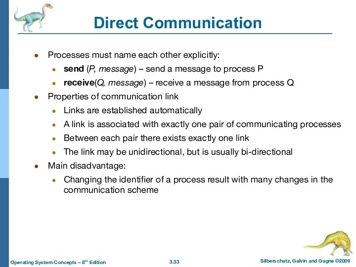 Direct Communication Processes must name each other explicitly: send (P,
