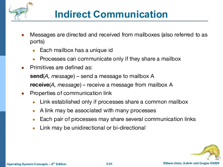 Indirect Communication Messages are directed and received from mailboxes (also