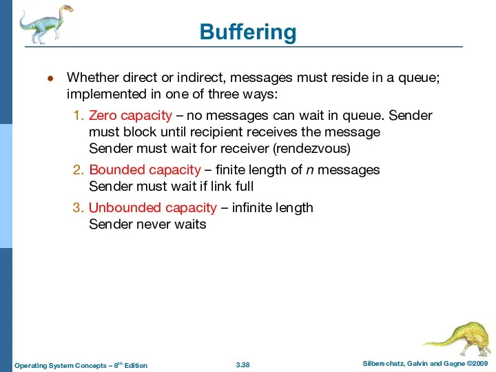 Buffering Whether direct or indirect, messages must reside in a
