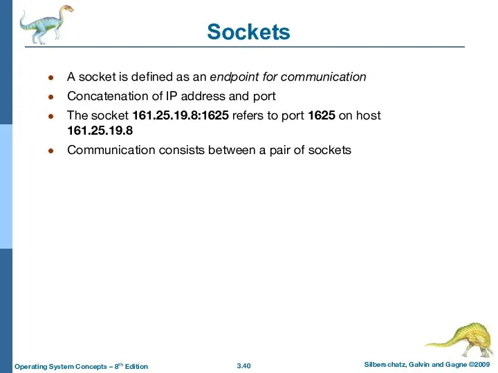 Sockets A socket is defined as an endpoint for communication