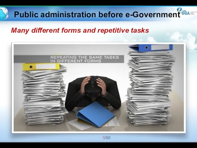 Public administration before e-Government Many different forms and repetitive tasks