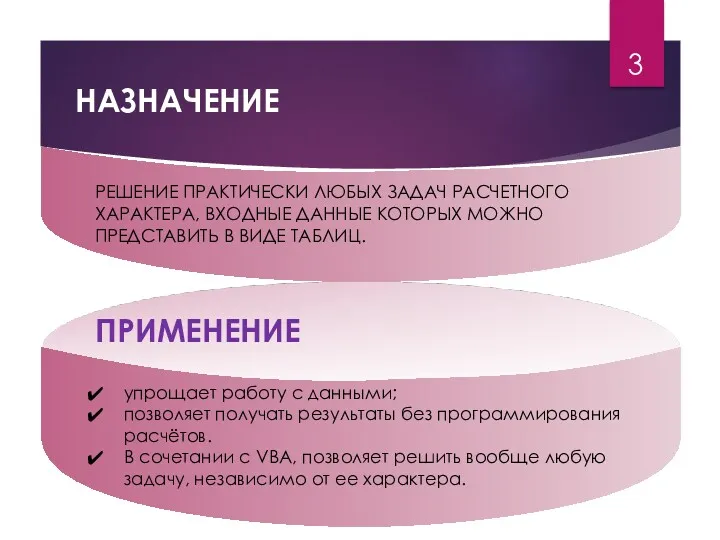 НАЗНАЧЕНИЕ РЕШЕНИЕ ПРАКТИЧЕСКИ ЛЮБЫХ ЗАДАЧ РАСЧЕТНОГО ХАРАКТЕРА, ВХОДНЫЕ ДАННЫЕ КОТОРЫХ