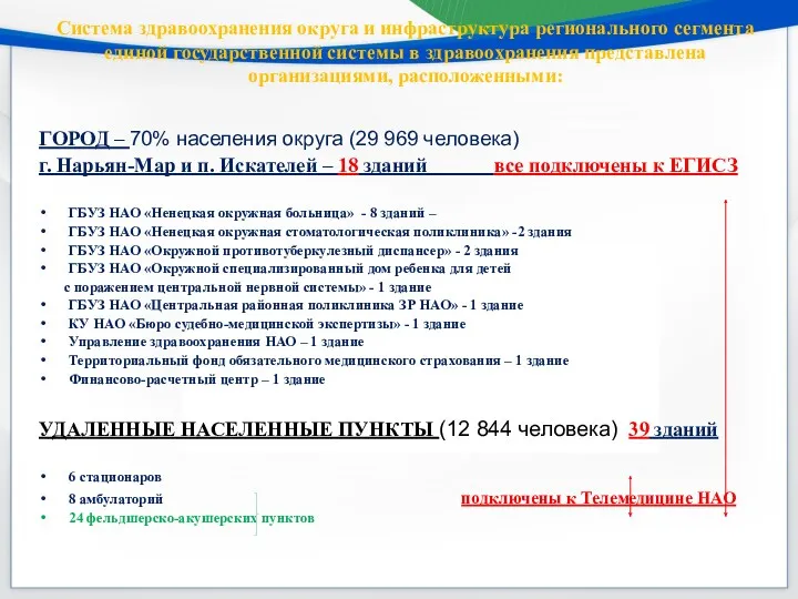 Система здравоохранения округа и инфраструктура регионального сегмента единой государственной системы