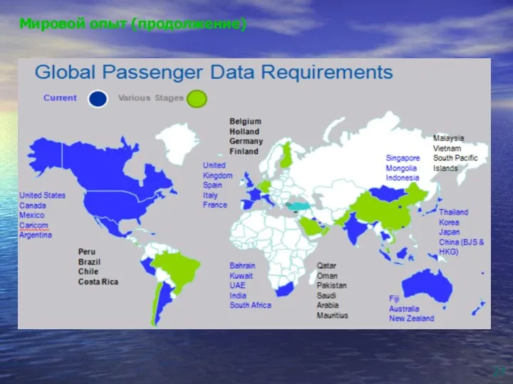 Мировой опыт внедрения систем сбора API-PNR данных (SITA, 2011) (World