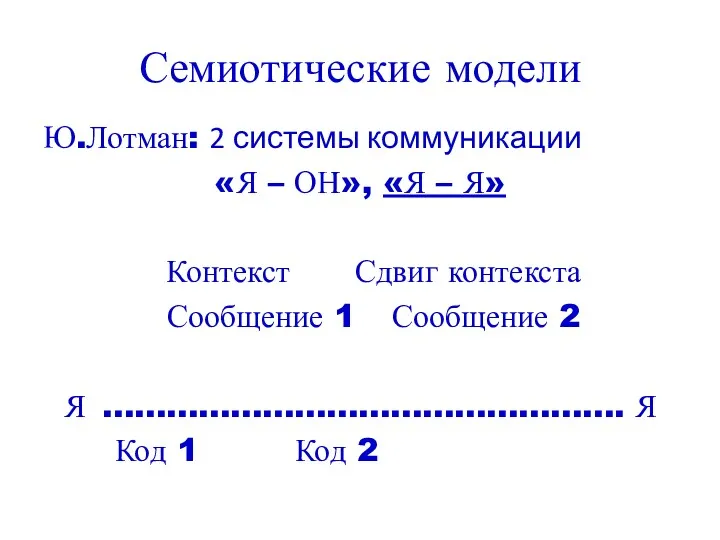 Семиотические модели Ю.Лотман: 2 системы коммуникации «Я – ОН», «Я