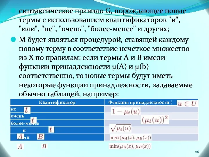 синтаксическое правило G, порождающее новые термы с использованием квантификаторов "и",