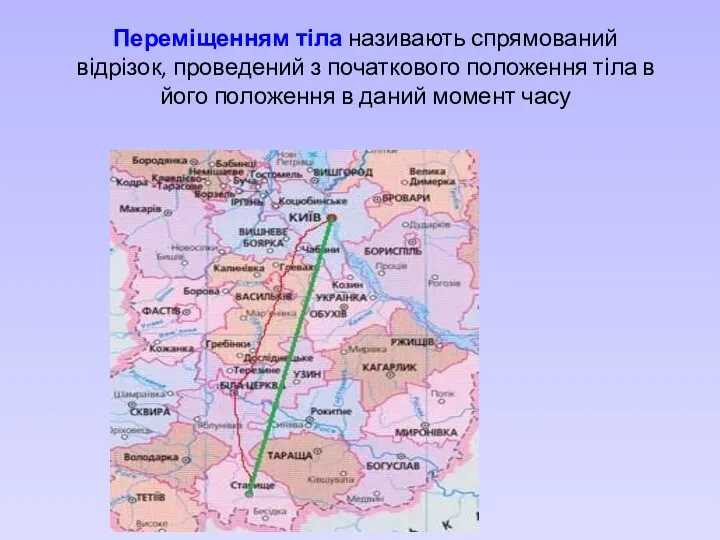 Переміщенням тіла називають спрямований відрізок, проведений з початкового положення тіла