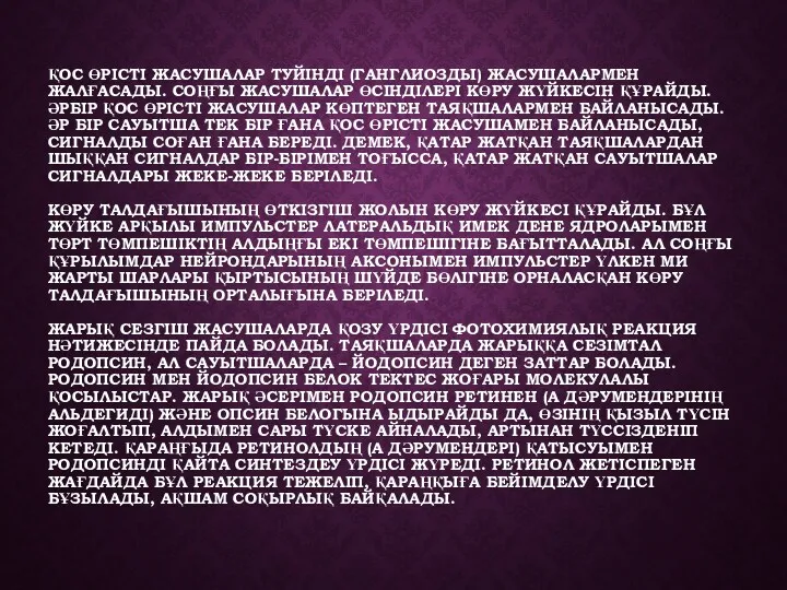 ҚОС ӨРІСТІ ЖАСУШАЛАР ТУЙІНДІ (ГАНГЛИОЗДЫ) ЖАСУШАЛАРМЕН ЖАЛҒАСАДЫ. СОҢҒЫ ЖАСУШАЛАР ӨСІНДІЛЕРІ