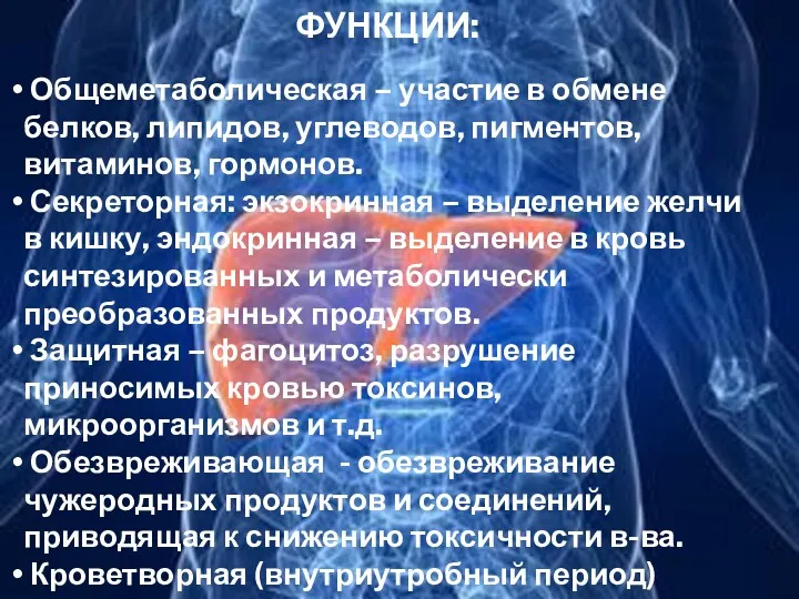 ФУНКЦИИ: Общеметаболическая – участие в обмене белков, липидов, углеводов, пигментов,