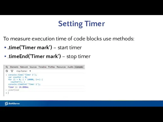 Setting Timer To measure execution time of code blocks use