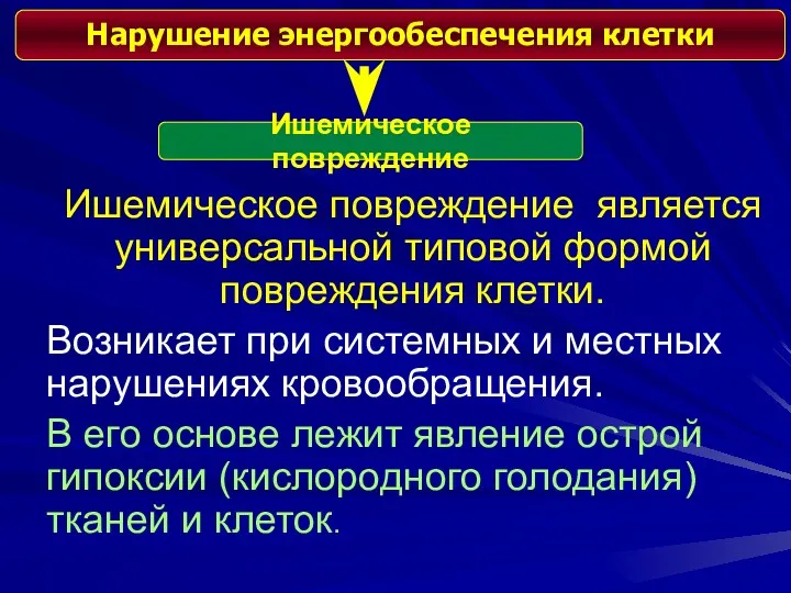 Ишемическое повреждение является универсальной типовой формой повреждения клетки. Возникает при