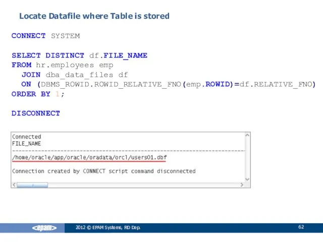 Locate Datafile where Table is stored 2012 © EPAM Systems,