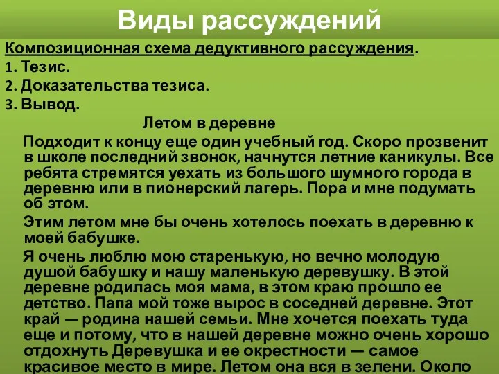 Виды рассуждений Композиционная схема дедуктивного рассуждения. 1. Тезис. 2. Доказательства