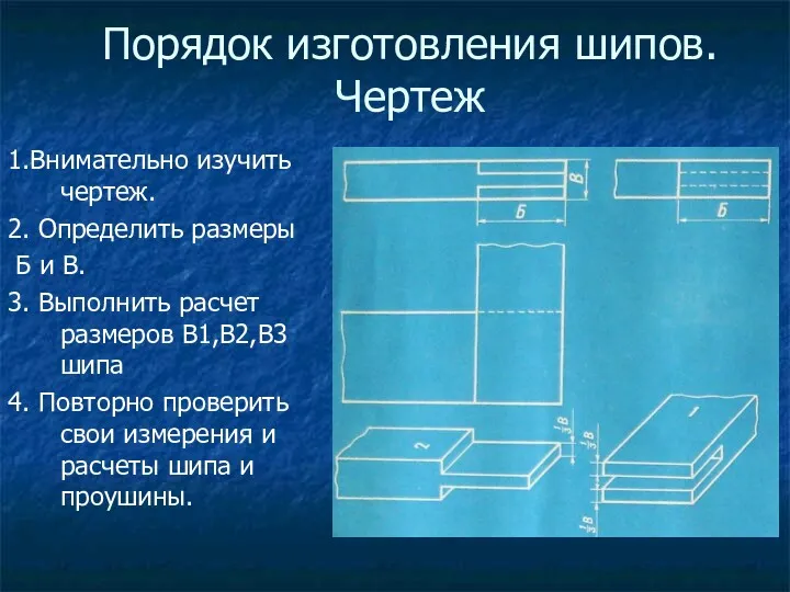 Порядок изготовления шипов. Чертеж 1.Внимательно изучить чертеж. 2. Определить размеры