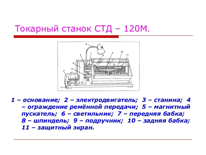 Токарный станок СТД – 120М. 1 – основание; 2 –