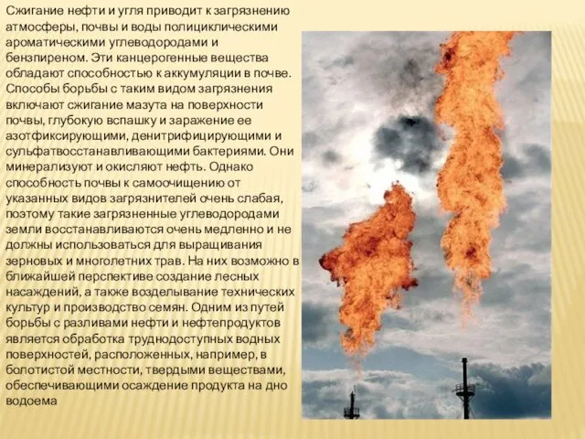 Сжигание нефти и угля приводит к загрязнению атмосферы, почвы и