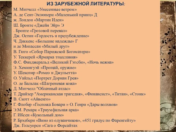 ИЗ ЗАРУБЕЖНОЙ ЛИТЕРАТУРЫ: М. Митчелл «Унесенные ветром» А. де Сент-Экзюпери