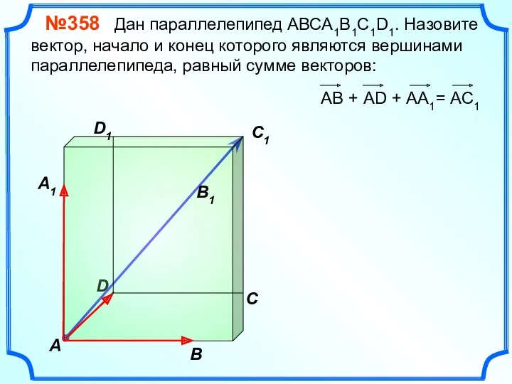 В A С B1 C1 D1 №358 Дан параллелепипед АВСA1B1C1D1.