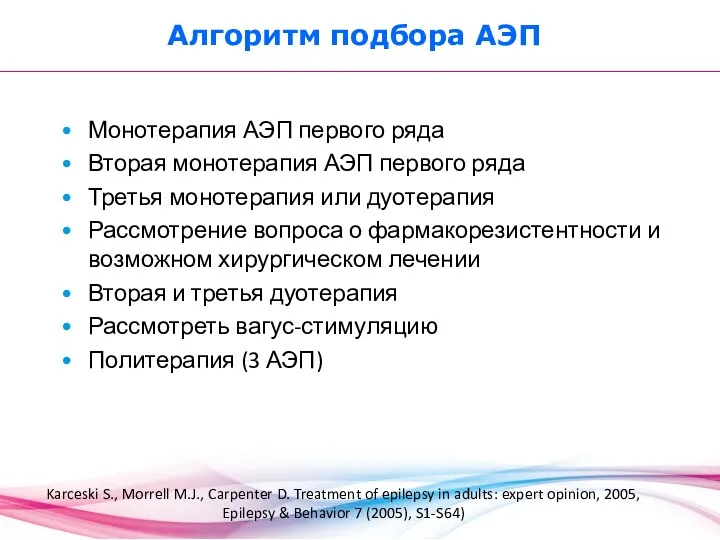 Монотерапия АЭП первого ряда Вторая монотерапия АЭП первого ряда Третья