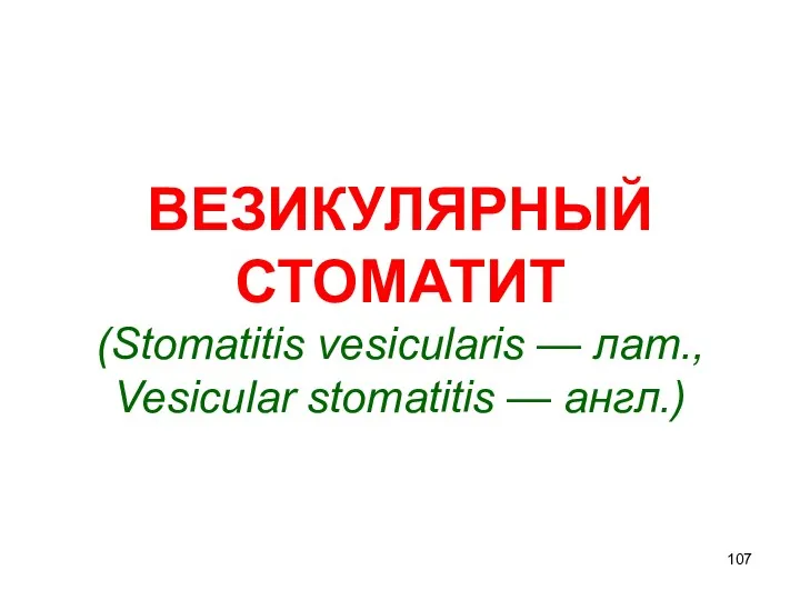 ВЕЗИКУЛЯРНЫЙ СТОМАТИТ (Stomatitis vesicularis — лат., Vesicular stomatitis — англ.)