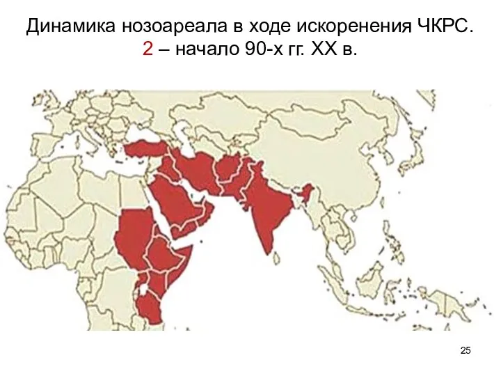 Динамика нозоареала в ходе искоренения ЧКРС. 2 – начало 90-х гг. XX в.