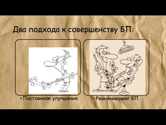 Два подхода к совершенству БП: Постоянное улучшение Реинжиниринг БП