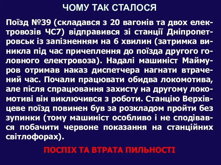 ЧОМУ ТАК СТАЛОСЯ Поїзд №39 (складався з 20 вагонів та