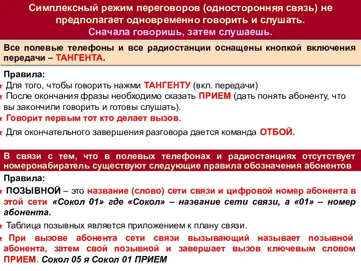 Симплексный режим переговоров (односторонняя связь) не предполагает одновременно говорить и