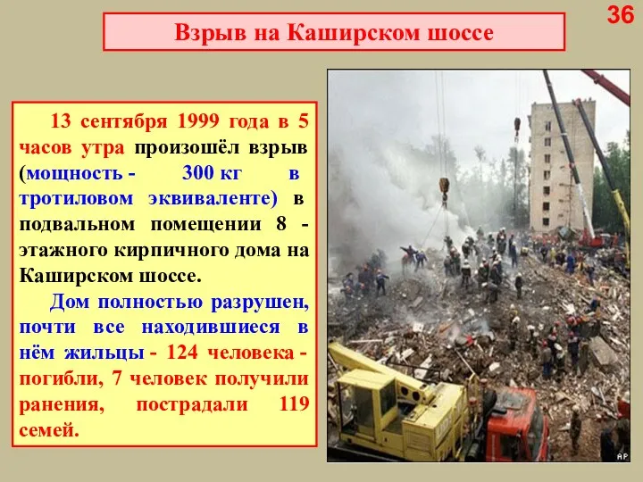 13 сентября 1999 года в 5 часов утра произошёл взрыв