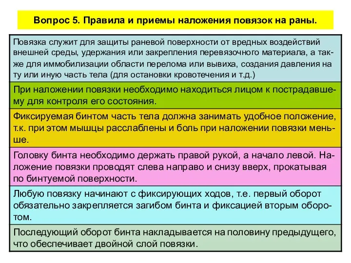 Вопрос 5. Правила и приемы наложения повязок на раны.