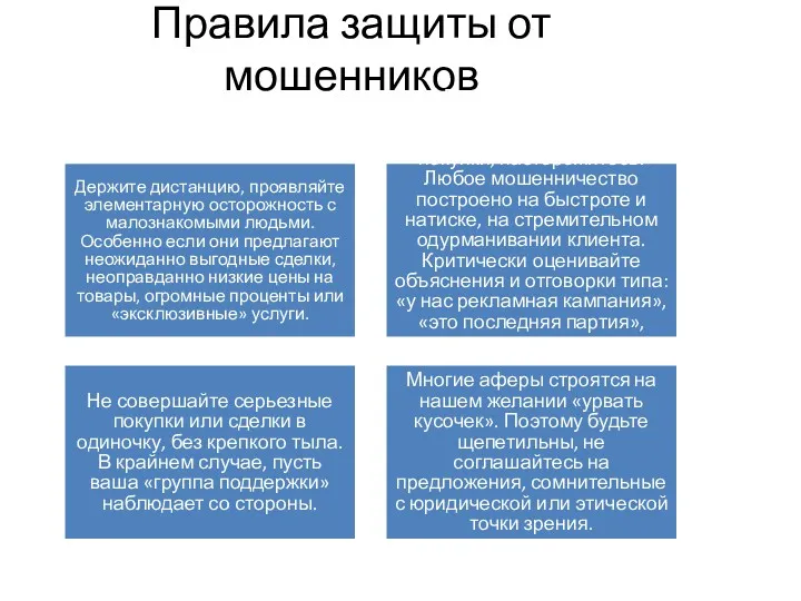 Правила защиты от мошенников Держите дистанцию, проявляйте элементарную осторожность с