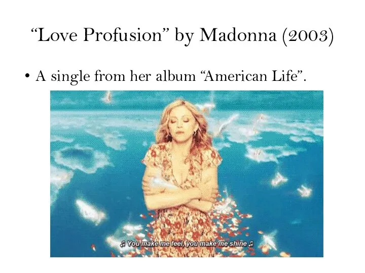 “Love Profusion” by Madonna (2003) A single from her album “American Life”.