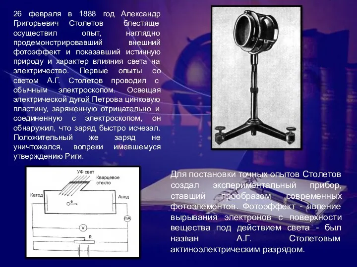 26 февраля в 1888 год Александр Григорьевич Столетов блестяще осуществил