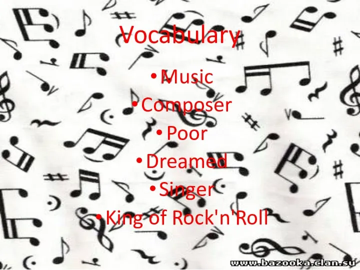 Vocabulary Music Composer Poor Dreamed Singer King of Rock'n'Roll