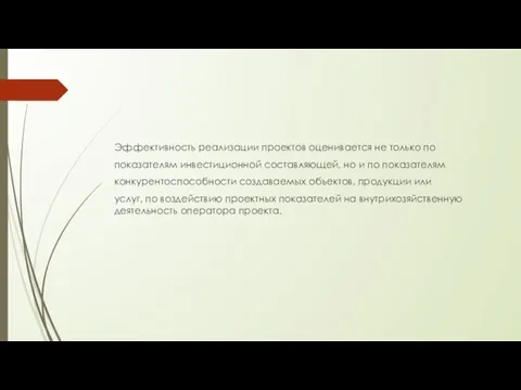 Эффективность реализации проектов оценивается не только по показателям инвестиционной составляющей,