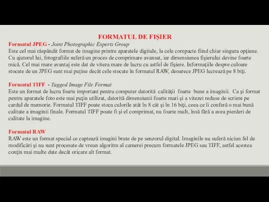 FORMATUL DE FIȘIER Formatul JPEG - Joint Photographic Experts Group