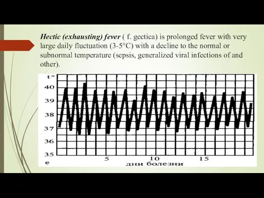 Hectic (exhausting) fever ( f. gectica) is prolonged fever with very large daily